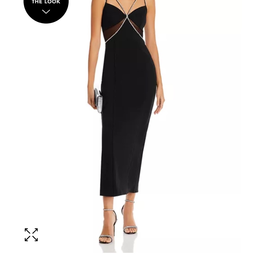 Aqua Black Sheath Midi Dress with Plunge Neckline